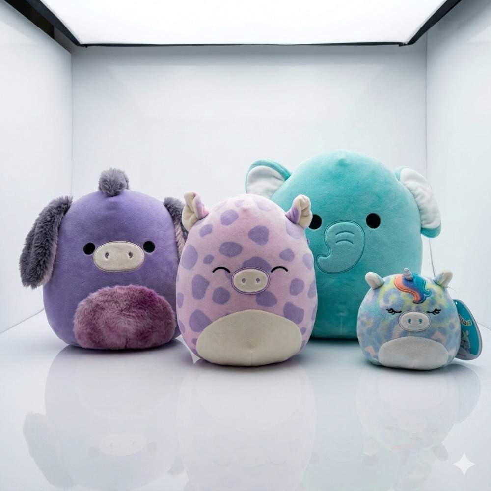 SQUISHMALLOWS EASTER Lot of 4 Plush Toys: Elephant, Pig, Donkey & Unicorn